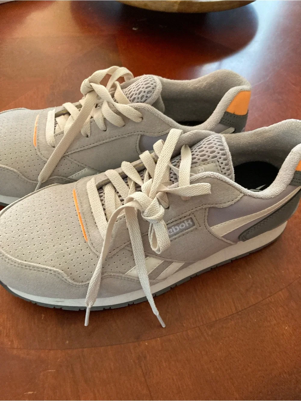 Reebok Men’s Taupe Sneakers with Orange Heel Accent